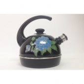 Чайник эмал.Т04/35/02/13 3,5л черн. голуб. орхидея с/с конс.ручка